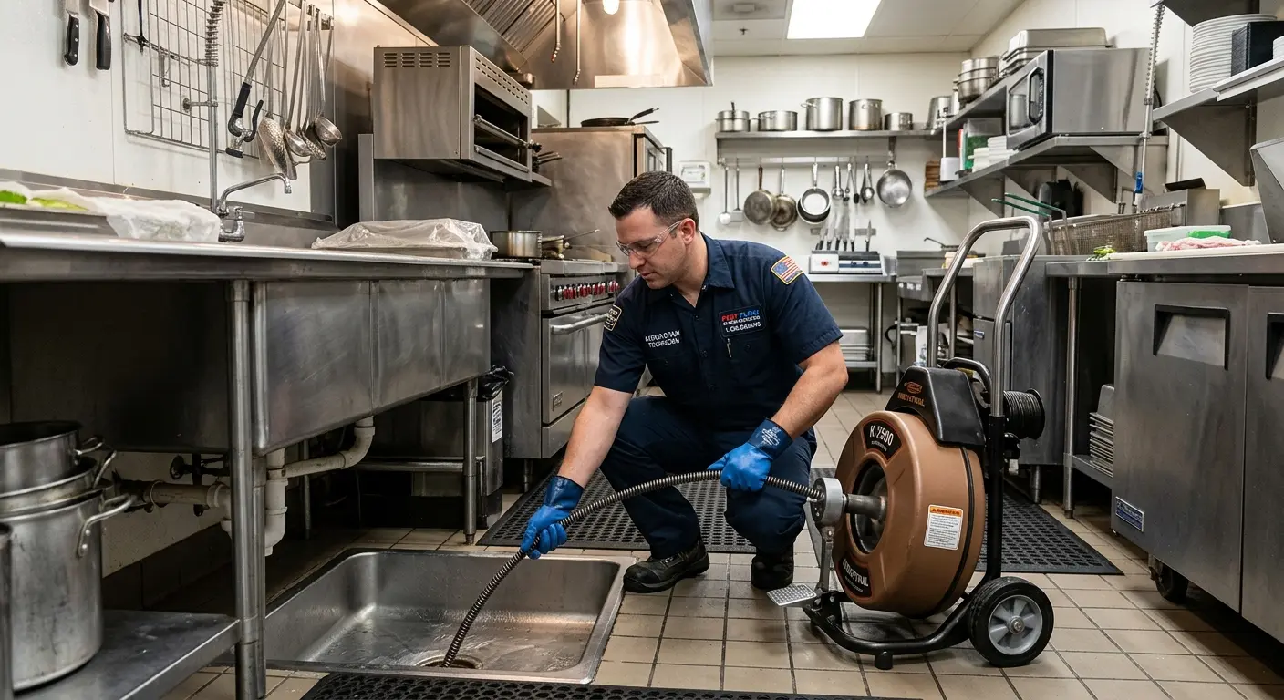 Commercial drain cleaning service in a restaurant kitchen in Shelbyville